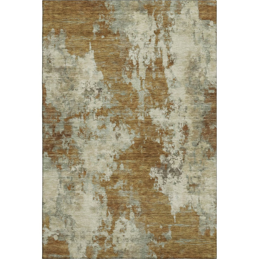 HomeRoots 5' X 8' Stylish Terra Cotta & Beige Abstract Washable Area Rug with UV Protection for Modern Homes 716974