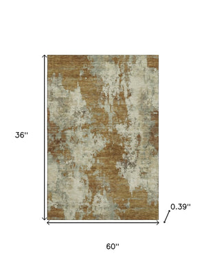 HomeRoots 5' X 8' Stylish Terra Cotta & Beige Abstract Washable Area Rug with UV Protection for Modern Homes 716974