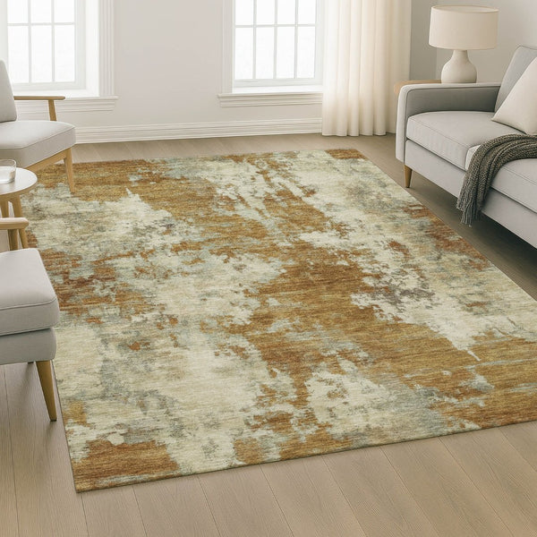 HomeRoots 5' X 8' Stylish Terra Cotta & Beige Abstract Washable Area Rug with UV Protection for Modern Homes 716974
