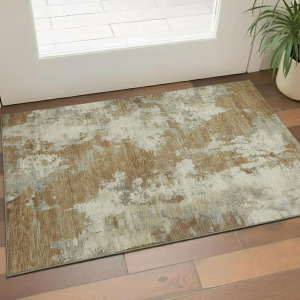 HomeRoots 5' X 8' Stylish Terra Cotta & Beige Abstract Washable Area Rug with UV Protection for Modern Homes 716974