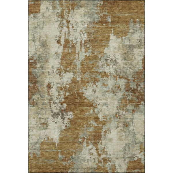 HomeRoots 8' Abstract Terra Cotta & Beige Washable Round Rug - UV Protected, Soft, Durable, Machine-Washable 716975