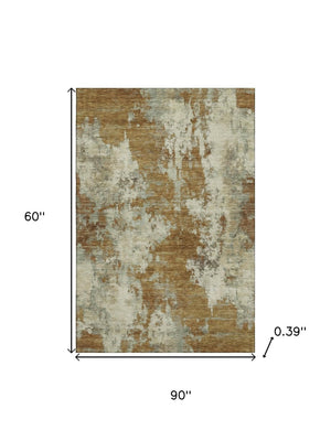 HomeRoots 8' Abstract Terra Cotta & Beige Washable Round Rug - UV Protected, Soft, Durable, Machine-Washable 716975