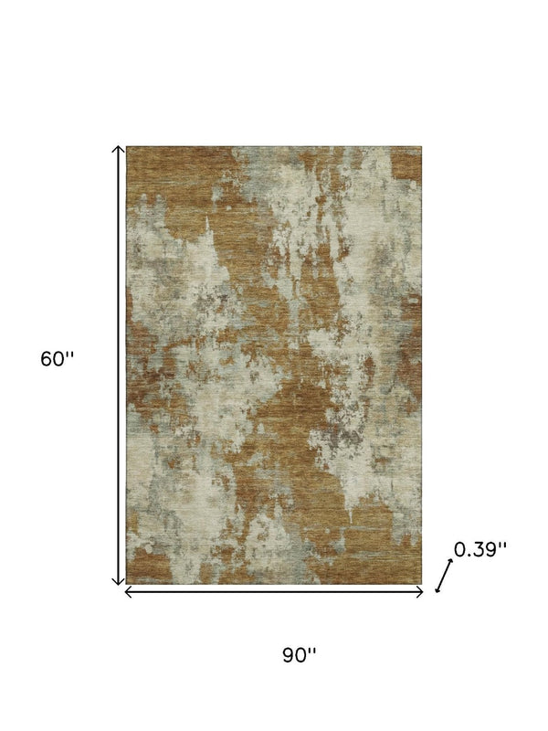 HomeRoots 8' Abstract Terra Cotta & Beige Washable Round Rug - UV Protected, Soft, Durable, Machine-Washable 716975