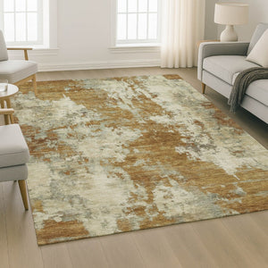 HomeRoots 8' Abstract Terra Cotta & Beige Washable Round Rug - UV Protected, Soft, Durable, Machine-Washable 716975