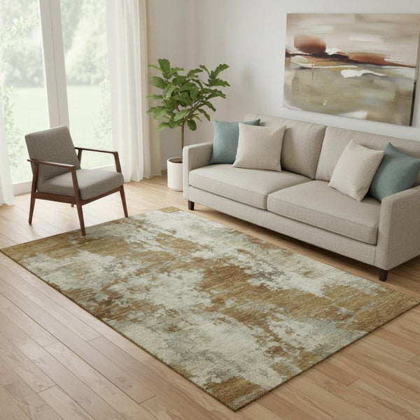 HomeRoots 8' Abstract Terra Cotta & Beige Washable Round Rug - UV Protected, Soft, Durable, Machine-Washable 716975