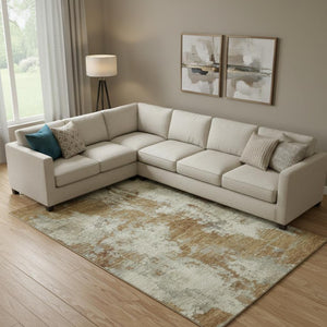 HomeRoots 9' X 12' Terra Cotta & Beige Abstract Washable Area Rug – UV Protected, Durable, Modern Design! 716977