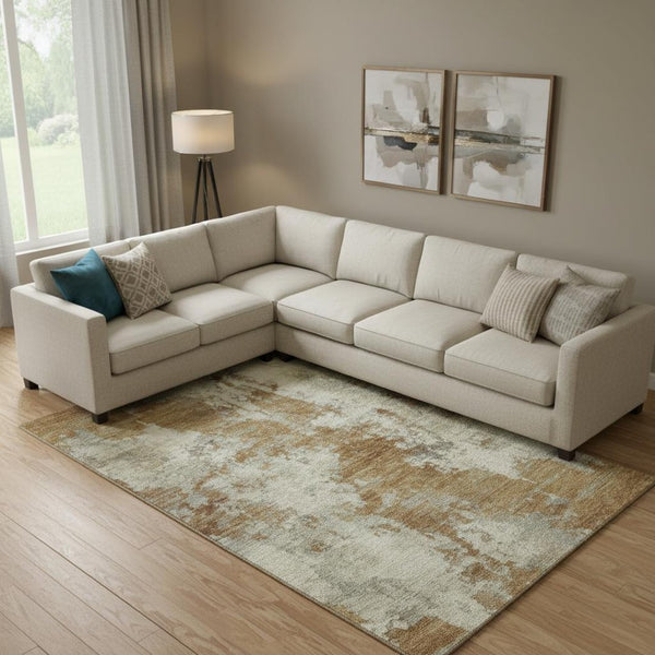 HomeRoots 9' X 12' Terra Cotta & Beige Abstract Washable Area Rug – UV Protected, Durable, Modern Design! 716977