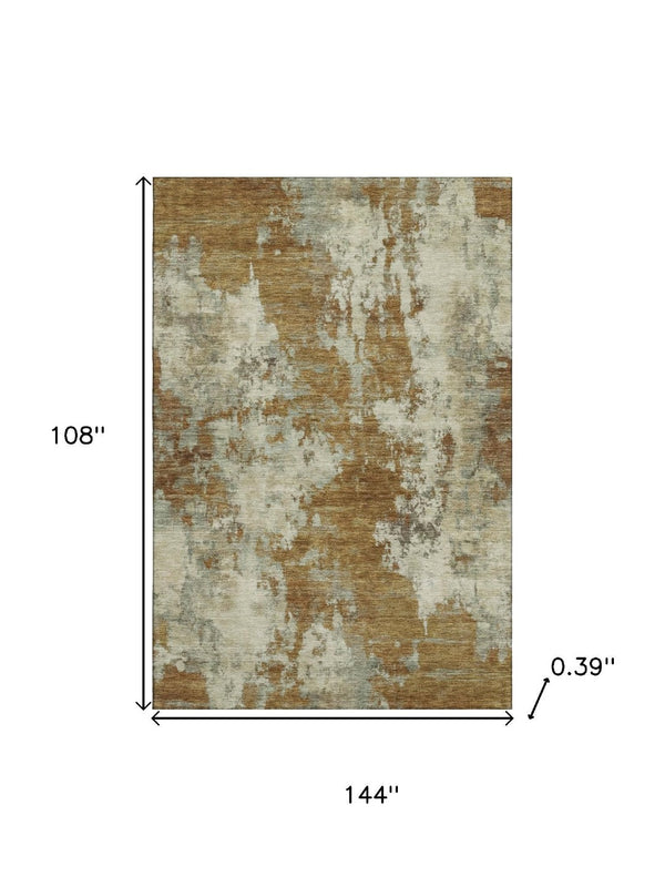 HomeRoots 10' X 14' Terra Cotta and Beige Abstract Area Rug - Washable, UV Protected, Durable for Family Spaces 716978