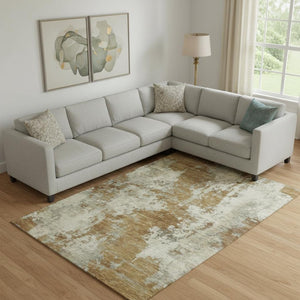 HomeRoots 10' X 14' Terra Cotta and Beige Abstract Area Rug - Washable, UV Protected, Durable for Family Spaces 716978