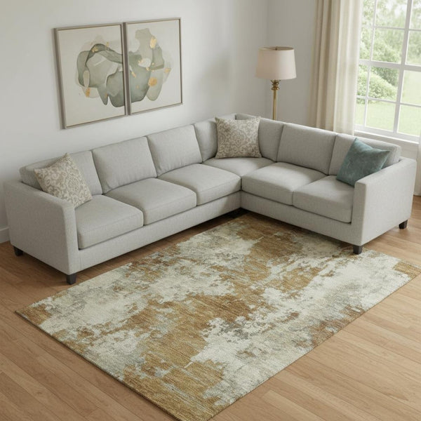 HomeRoots 10' X 14' Terra Cotta and Beige Abstract Area Rug - Washable, UV Protected, Durable for Family Spaces 716978