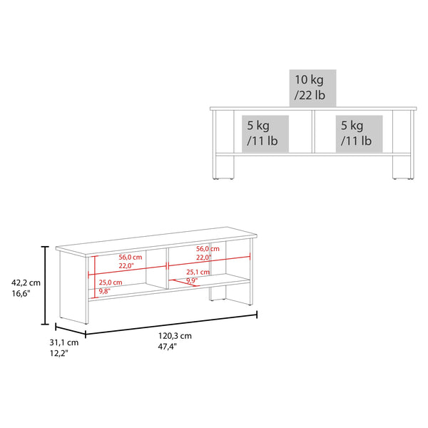 English Elm Rock Brenton TV Stand with Concealed Cabinet and Open Shelf for Media Devices, Durable Finish Walnut 53.5 L x 17.3 W x 4 H B128P263718