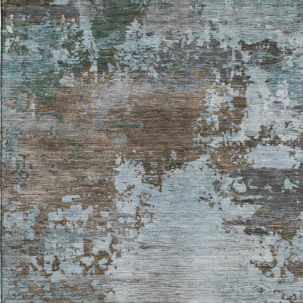 HomeRoots 8' Brown and Blue Abstract Round Rug - Stylish, Washable, UV-Protected, Perfect for Homes with Kids & Pets 716981