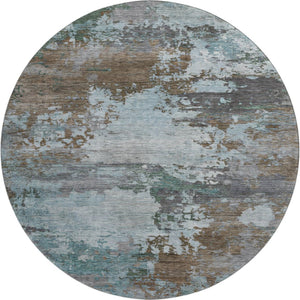 HomeRoots 8' X 10' Stylish Brown and Blue Abstract Area Rug - Washable, UV Protected, and Kid-Friendly Design 716982
