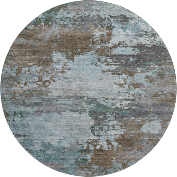 HomeRoots 8' X 10' Stylish Brown and Blue Abstract Area Rug - Washable, UV Protected, and Kid-Friendly Design 716982