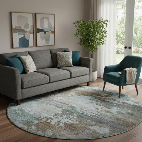 HomeRoots 8' X 10' Stylish Brown and Blue Abstract Area Rug - Washable, UV Protected, and Kid-Friendly Design 716982