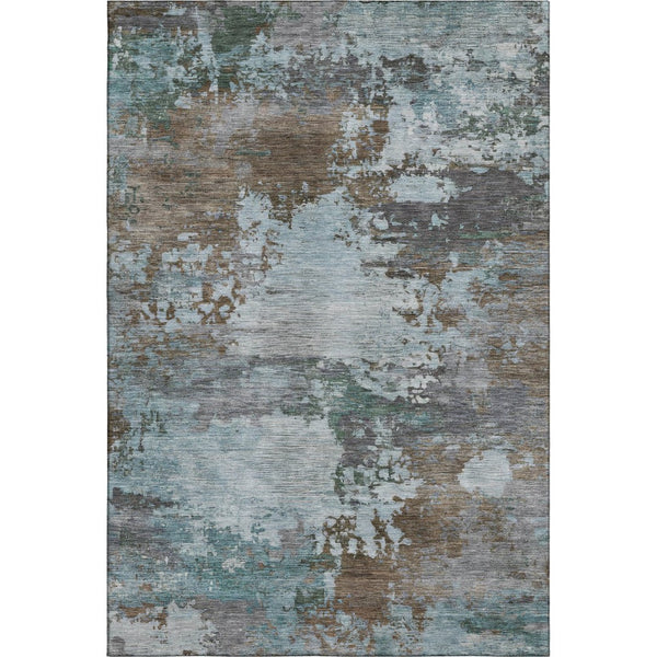 HomeRoots 9' X 12' Modern Abstract Brown and Blue Washable Area Rug with UV Protection for Busy Homes 716983