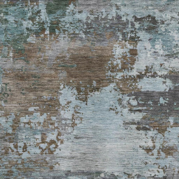 HomeRoots 9' X 12' Modern Abstract Brown and Blue Washable Area Rug with UV Protection for Busy Homes 716983