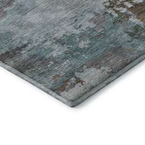 HomeRoots 9' X 12' Modern Abstract Brown and Blue Washable Area Rug with UV Protection for Busy Homes 716983