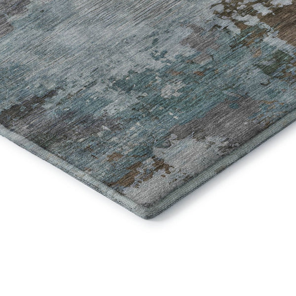 HomeRoots 9' X 12' Modern Abstract Brown and Blue Washable Area Rug with UV Protection for Busy Homes 716983