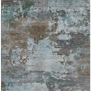 HomeRoots 9' X 12' Modern Abstract Brown and Blue Washable Area Rug with UV Protection for Busy Homes 716983