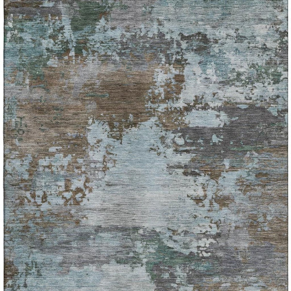 HomeRoots 9' X 12' Modern Abstract Brown and Blue Washable Area Rug with UV Protection for Busy Homes 716983