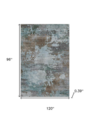 HomeRoots 9' X 12' Modern Abstract Brown and Blue Washable Area Rug with UV Protection for Busy Homes 716983