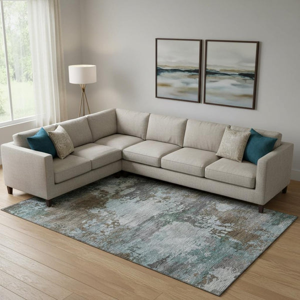 HomeRoots 9' X 12' Modern Abstract Brown and Blue Washable Area Rug with UV Protection for Busy Homes 716983