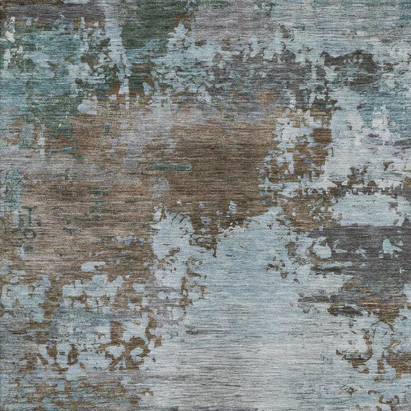 HomeRoots 10' X 14' Brown and Blue Abstract Area Rug - Washable, UV-Protected, Durable for High-Traffic Spaces 716984