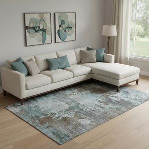 HomeRoots 10' X 14' Brown and Blue Abstract Area Rug - Washable, UV-Protected, Durable for High-Traffic Spaces 716984