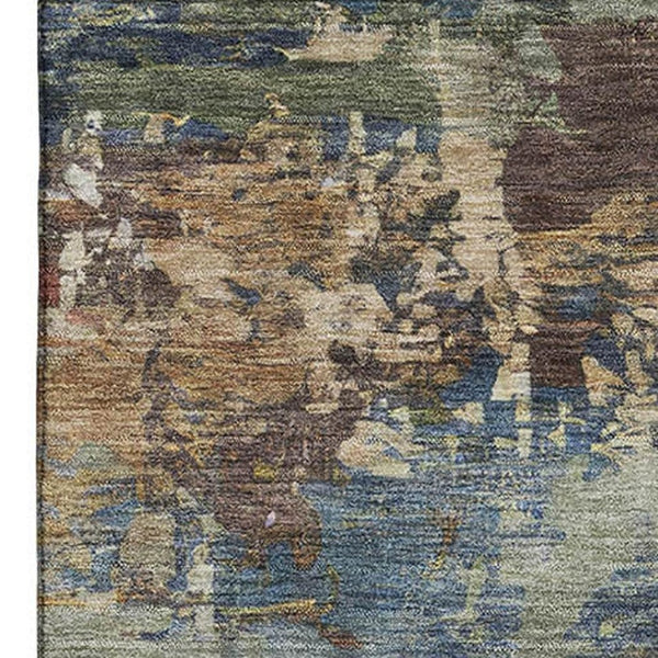 HomeRoots 5' X 8' Washable Blue & Beige Abstract Area Rug – Durable, Stain-Resistant, UV Protected for Homes 716986