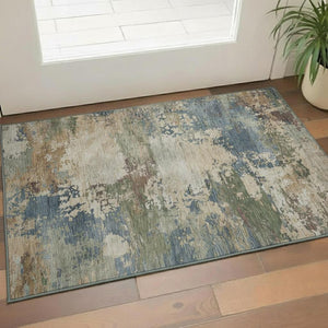 HomeRoots 5' X 8' Washable Blue & Beige Abstract Area Rug – Durable, Stain-Resistant, UV Protected for Homes 716986