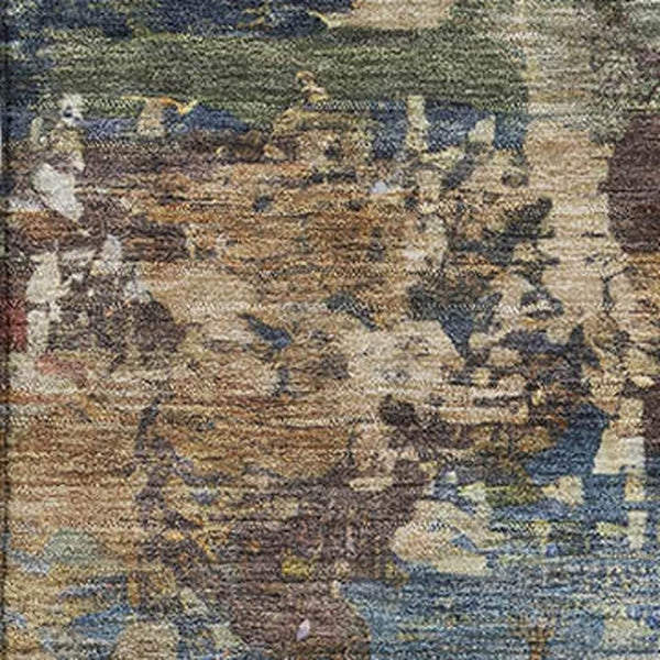 HomeRoots 8' Blue And Beige Abstract Round Washable Rug - UV Protected, Stylish, Durable for Homes & Patios 716987