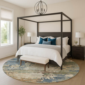 HomeRoots 8' X 10' Blue And Beige Abstract Washable Area Rug with Non-Slip Backing & UV Protection for Easy Care 716988