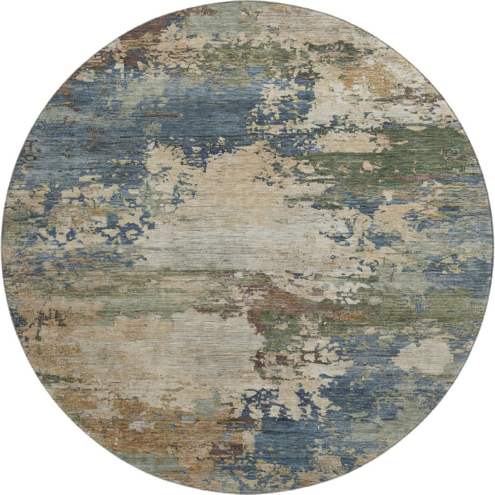 HomeRoots 8' X 10' Blue And Beige Abstract Washable Area Rug with Non-Slip Backing & UV Protection for Easy Care 716988