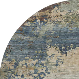 HomeRoots 8' X 10' Blue And Beige Abstract Washable Area Rug with Non-Slip Backing & UV Protection for Easy Care 716988