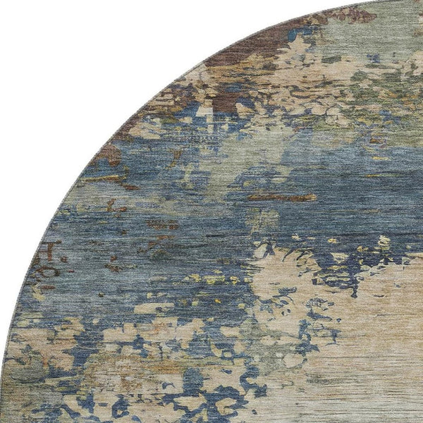 HomeRoots 8' X 10' Blue And Beige Abstract Washable Area Rug with Non-Slip Backing & UV Protection for Easy Care 716988
