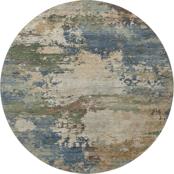 HomeRoots 8' X 10' Blue And Beige Abstract Washable Area Rug with Non-Slip Backing & UV Protection for Easy Care 716988