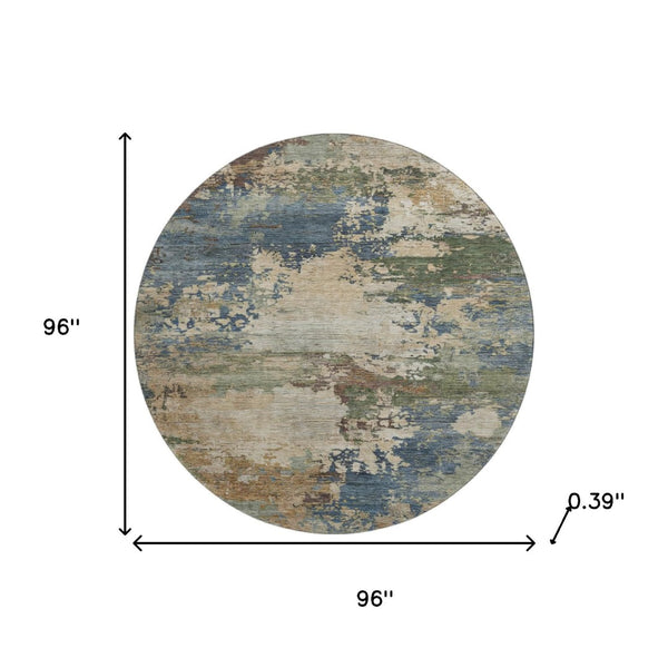 HomeRoots 8' X 10' Blue And Beige Abstract Washable Area Rug with Non-Slip Backing & UV Protection for Easy Care 716988