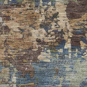 HomeRoots 9' Blue and Beige Abstract Area Rug - Washable, UV Protected, Non-Slip Backing for High Traffic Spaces 716989