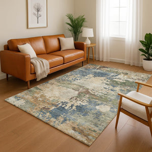 HomeRoots 10' Blue and Beige Abstract Area Rug - Washable, UV Protected, Durable Design for High-Traffic Spaces 716990