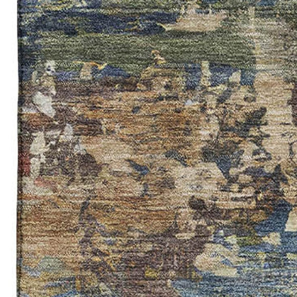 HomeRoots 10' Blue and Beige Abstract Area Rug - Washable, UV Protected, Durable Design for High-Traffic Spaces 716990