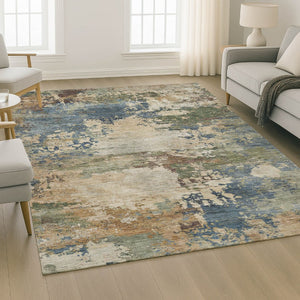 HomeRoots 10' Blue and Beige Abstract Area Rug - Washable, UV Protected, Durable Design for High-Traffic Spaces 716990