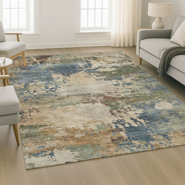 HomeRoots 10' Blue and Beige Abstract Area Rug - Washable, UV Protected, Durable Design for High-Traffic Spaces 716990
