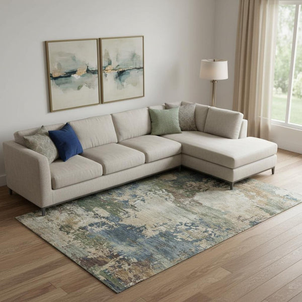 HomeRoots 10' Blue and Beige Abstract Area Rug - Washable, UV Protected, Durable Design for High-Traffic Spaces 716990