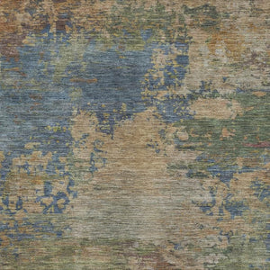 HomeRoots 5' X 8' Denim Blue & Beige Abstract Washable Area Rug with UV Protection for Modern Homes 716992