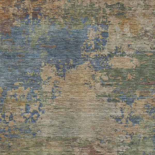HomeRoots 5' X 8' Denim Blue & Beige Abstract Washable Area Rug with UV Protection for Modern Homes 716992