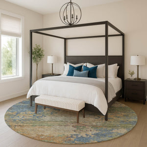 HomeRoots 8' X 10' Stylish Denim Blue & Beige Abstract Area Rug - Washable, Stain Resistant, UV Protected! 716994