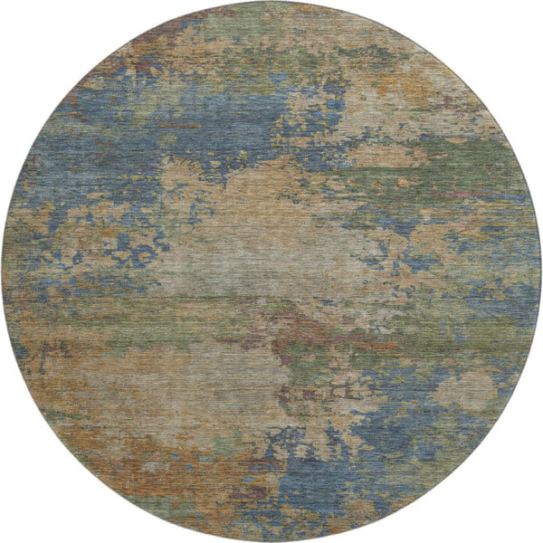 HomeRoots 8' X 10' Stylish Denim Blue & Beige Abstract Area Rug - Washable, Stain Resistant, UV Protected! 716994