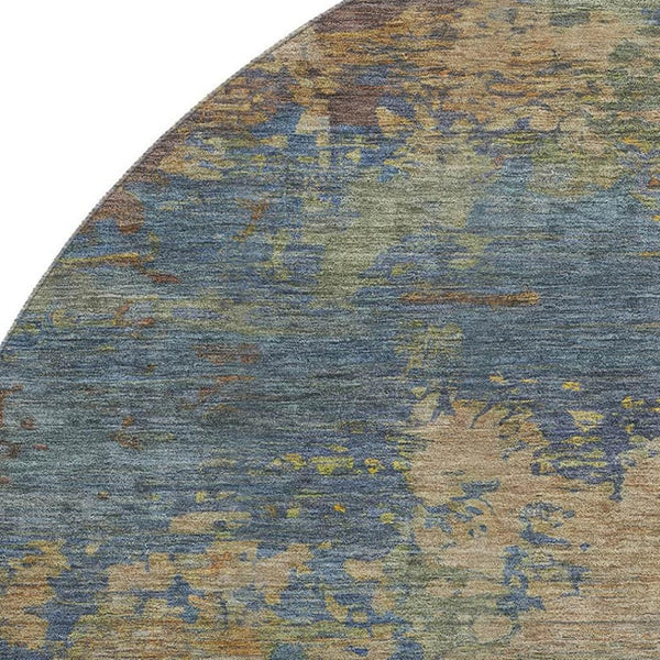 HomeRoots 8' X 10' Stylish Denim Blue & Beige Abstract Area Rug - Washable, Stain Resistant, UV Protected! 716994