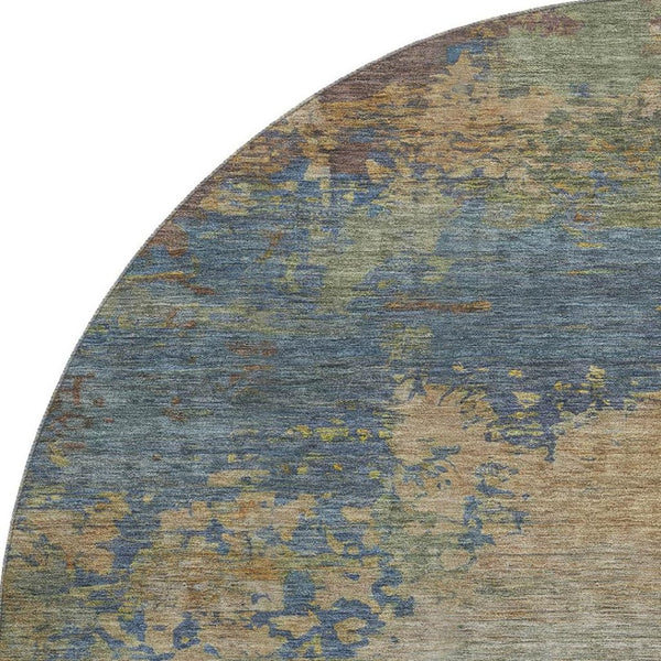 HomeRoots 8' X 10' Stylish Denim Blue & Beige Abstract Area Rug - Washable, Stain Resistant, UV Protected! 716994